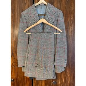 Red and Houndstooth Plaid Wool Suit Set